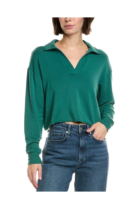 womens Joan Fleece Polo Sweatshirt, xs, Green