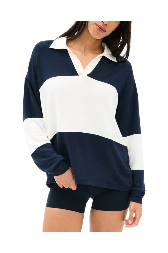 womens  Katie Fleece Rugby Sweatshirt, m, Blue