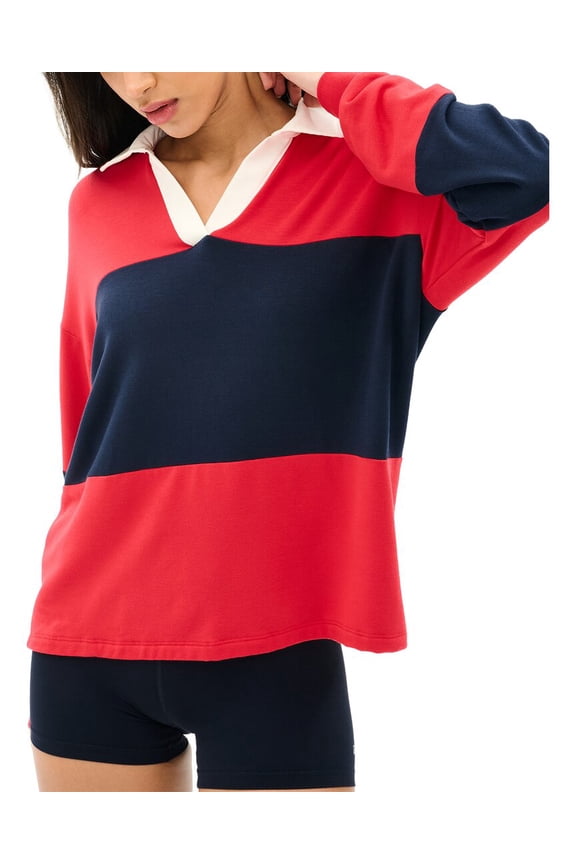 womens Katie Fleece Rugby Sweatshirt, m, Red