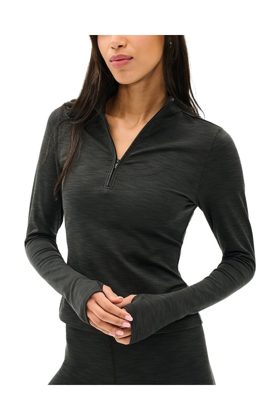 womens Stevie Active Rib Half Zip Waist Length Top, XL, Grey