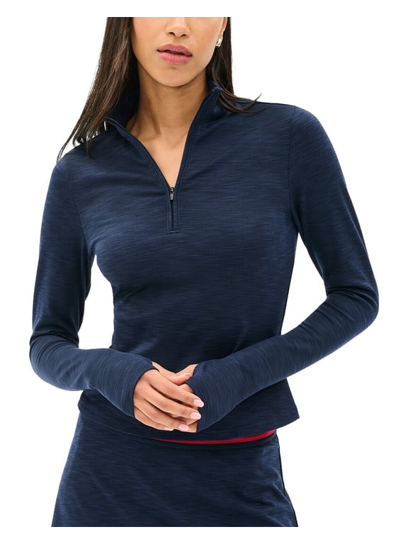 womens Stevie Active Rib Half Zip Waist Length Top, xs, Grey