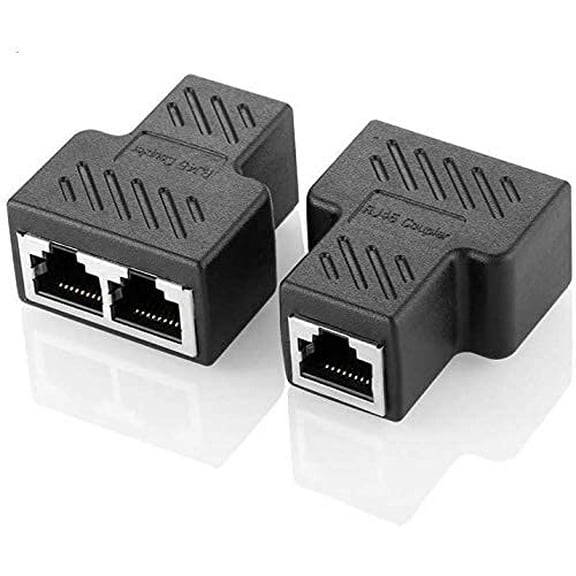 Splitter Adapter,1 to 2 Ethernet Splitter Coupler LAN Ethernet Network Adapter for Cat5 Cat6 Cat7 (2 Pack) Black 5