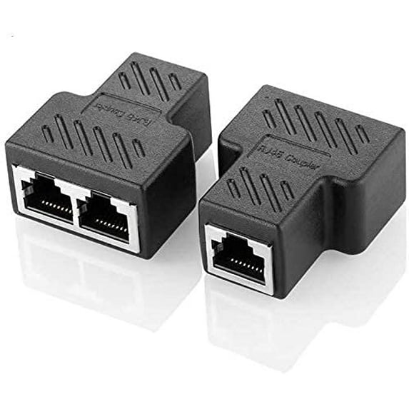 Splitter Adapter,1 to 2 Ethernet Splitter Coupler LAN Ethernet Network Adapter for Cat5 Cat6 Cat7 (2 Pack) Black 5