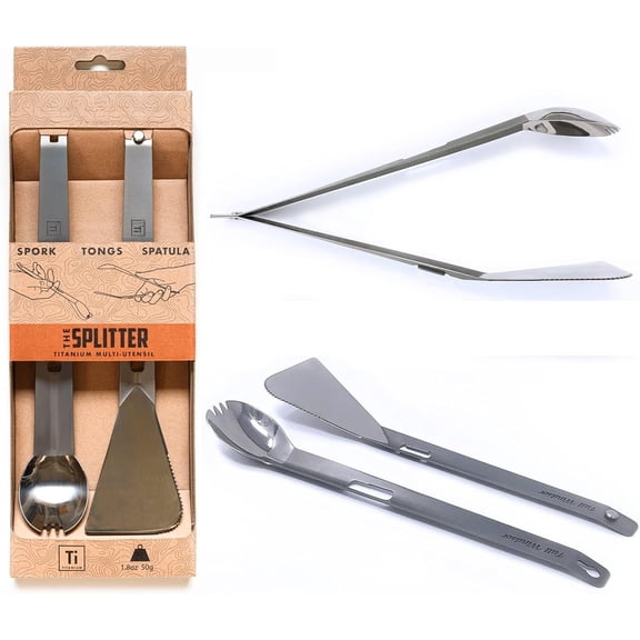 - The Splitter Titanium Multi-Utensil Set - Compact, Lightweight Spork, Tongs, Spatula & Ladle - Durable Cooking Kit for Camping, BBQ, Backpacking, Travel & Outdoor Adventures