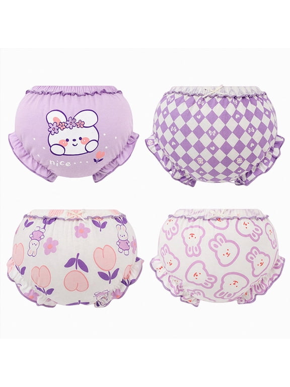 4 Pack Infant Baby Girls Ruffle Diaper Cover Bloomer 1T 2T 3T 4T 5T 6T 7T Toddler Girl's Cotton Shorts Toddler Underwear,Purple,3-5 Years
