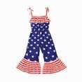 thumbnail image 1 of Splozh 4th Fourth of July Toddler Girl Outfit 2-10 Years USA Romper Spaghetti Strap Bell Bottoms Jumpsuit Red White and Blue Outfits,Red,3-4 Years, 1 of 8