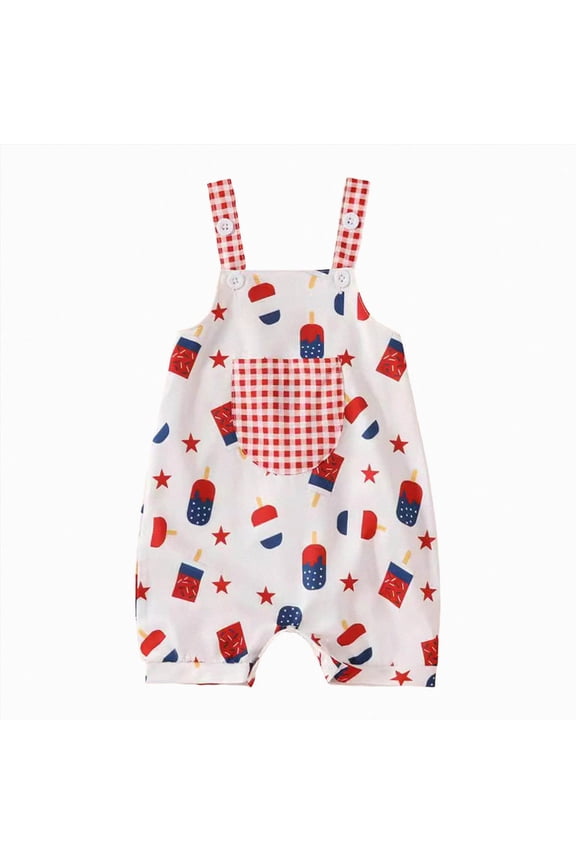 4th of July Baby Girl Overalls 3 6 9 12 18 Months Baby Boy Outfit Newborn Fourth of July Bubble Romper Overalls Smocked Outfits,Red,12-18 Months