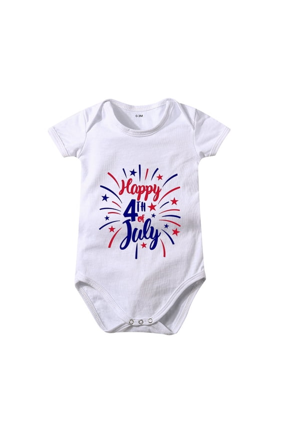 4th of July Baby Outfit Toddler 4th Of July Letters Prints Short Sleeve Independence Day Romper Summer Cloths White,6-12 Months
