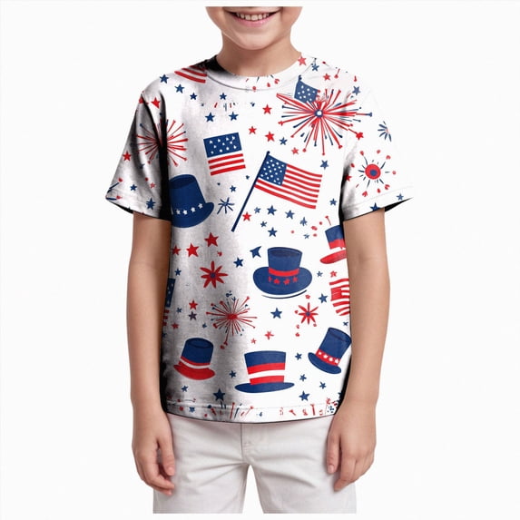 Splozh 4th of July Boys T-Shirts 3-13 Years Casual Graphic Summer Short Sleeve, Boys 250th Birthday Daily Wear,Dark Blue,12-13 Years