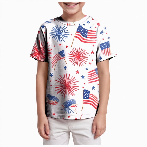 Splozh 4th of July Boys T-Shirts 3-13 Years Casual Graphic Summer Short Sleeve, Boys 250th Birthday Daily Wear,Navy,3-4 Years