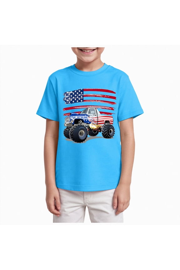 4th of July Shirts for Boy 2-14 Years Summer Casual Short Sleeve Graphic Tops, Red White and Blue Patriotic Tees,Sky Blue,11-12 Years