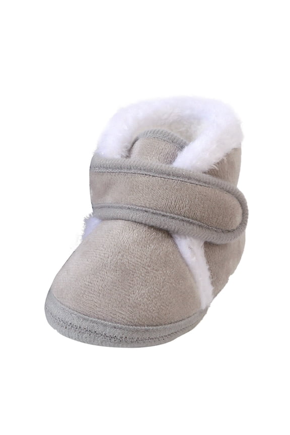 Baby Ankle Boots Boys Girls Fleece Booties Anti-Slip Rubber Sole Sneakers Toddler Walking Crib Shoes for 12-15 Months,Grey
