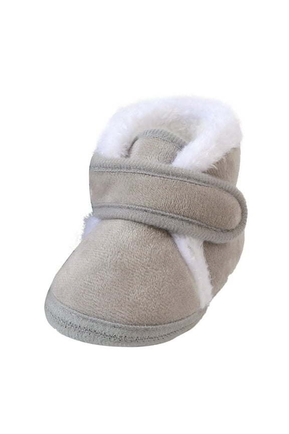 Baby Ankle Boots Boys Girls Fleece Booties Anti-Slip Rubber Sole Sneakers Toddler Walking Crib Shoes for 6-12 Months,Grey