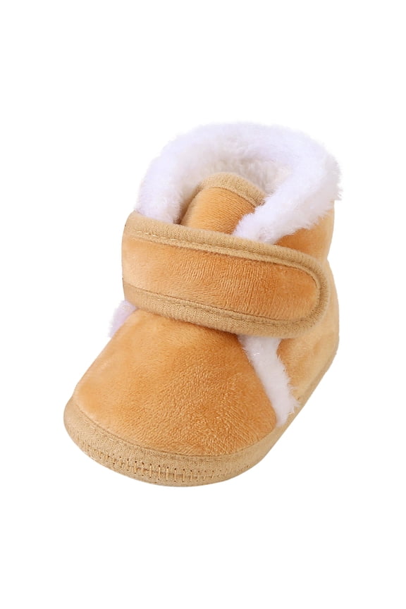 Baby Ankle Boots Infant Boys Girls Fleece Booties Anti-Slip Rubber Sole Sneakers Toddler Newborn Walking Crib Shoes for 6-12 Months,Khaki