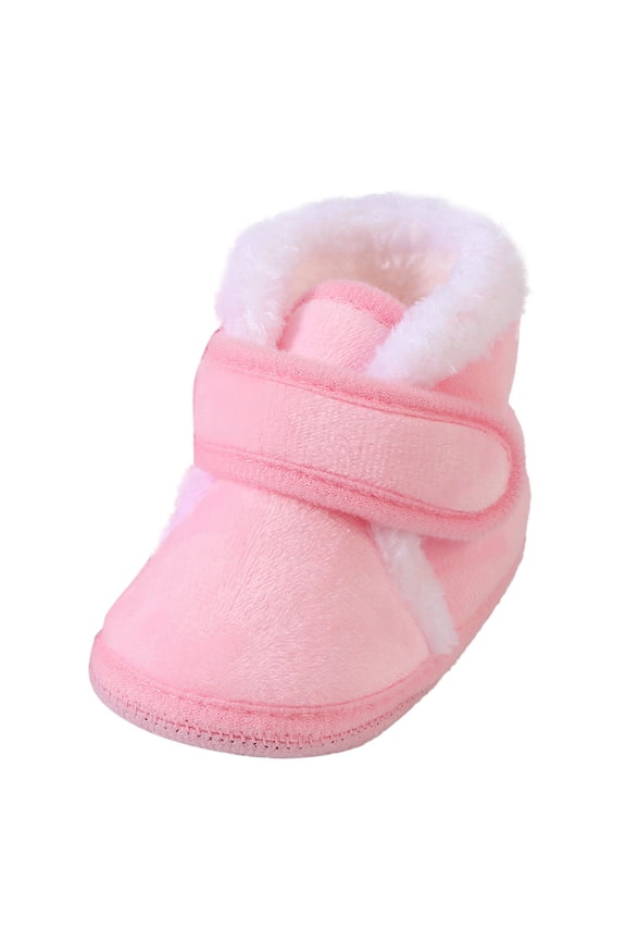 Baby Ankle Boots Boys Girls Fleece Booties Anti-Slip Rubber Sole Sneakers Toddler Walking Crib Shoes for 6-9 Months,Pink