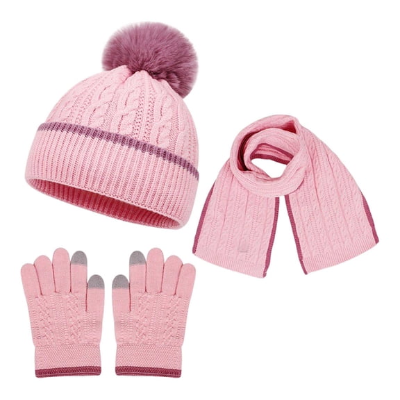Splozh Baby Boy Winter Scarf Fall Winter Hat Gloves Scarf Set Girls Boys Hats Gloves Knit Set with Thick Warm Fleece Lined Pink,2-8 Years