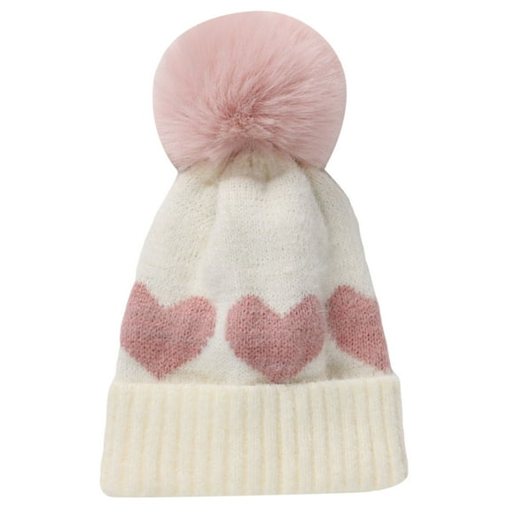 Splozh Baby Beanie Knitted Hats Boys Girls Double Layered Thickened Cute Jacquard Heart Shaped Knitted Hat for Toddler White,One Size