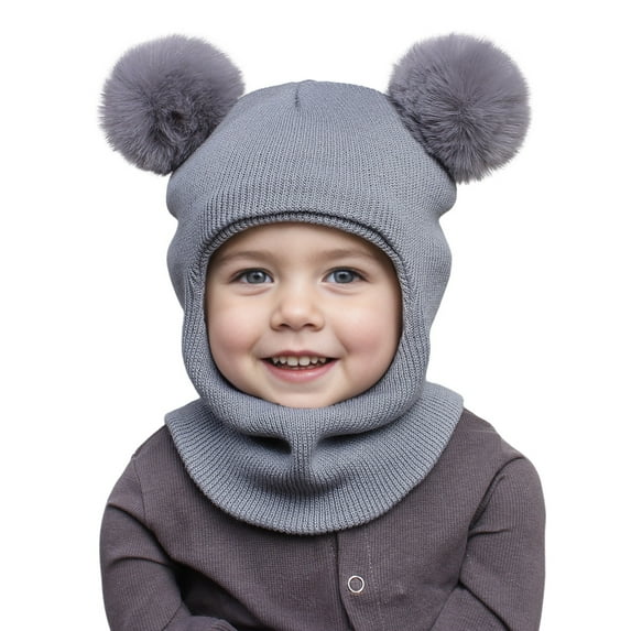 Splozh Baby Beanies Autumn and Winter Pullover Hat Children's Double Ear Hat Solid Color Cute Knitting Hat Baby Light Gray,One Size