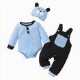 thumbnail image 1 of Splozh Baby Boy Clothes Fall Winter Outfit Long Sleeve Textured Romper Pants Hat 3 Piece Set,Sky Blue,6-9 Months, 1 of 8