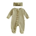 thumbnail image 1 of Splozh Baby Boy Clothes Newborn Baby Girls Footies Romper Spring Long Sleeve Sleep and Play Romper with Headband Light Green,Newborn, 1 of 4