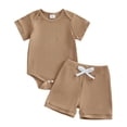 thumbnail image 1 of Splozh Baby Boy Clothes Newborn Newborn Boy Clothes Baby Boy Outfits Set Baby Boy Summer Clothes Soft Cotton Short Sleeve Top and Shorts 0-3 Months,Khaki, 1 of 8