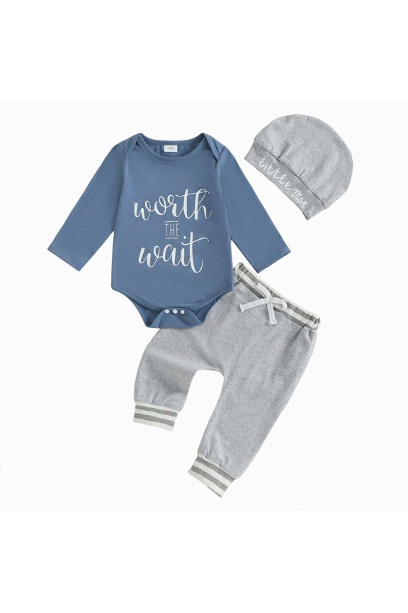Baby Boy Coming Home Outfit 3 6 12 18 Months Preemie Newborn Boy Clothes Gift Romper Baby Boys Bodysuit Long Pants Outfit Set with Hat,Dark Blue,3-6 Months