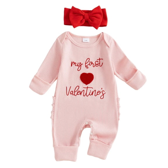 Splozh Baby Boy Coming Home Outfit Valentine's Day Outfit Baby Girl Clothes Heart Ruffle Long Sleeve Jumpsuit Cute Romper Red,0-3 Months