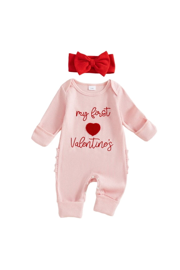 Baby Boy Coming Home Outfit Valentine's Day Outfit Baby Girl Clothes Heart Ruffle Long Sleeve Jumpsuit Cute Romper Red,0-3 Months