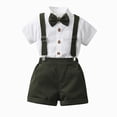 thumbnail image 1 of Splozh Baby Boy Dress Clothes Baby Boy Suits Clothes Infant Toddler Formal Birthday Wedding Outfit Baby Suit Sets with Dress Shirt Bowtie Shorts 9-12 Months,Dark Green, 1 of 7