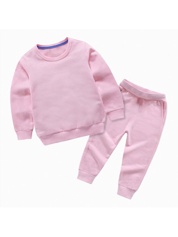 Baby Boy Fall Clothes 1-12 Years Toddlers Girls Boys Fall Winter Solid Color Warm Thick Long Sleeved Sweatshirts Pants Set,Pink,3-4 Years