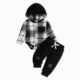 thumbnail image 1 of Splozh Baby Boy Gifts Cute, Baby Boys Soft Warm Checkered Hoodie Pants Set 2 Piece Set,Black,9-12 Months, 1 of 8