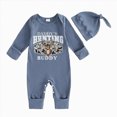 thumbnail image 1 of Splozh Baby Boy Newborn Clothes Baby Boy Long Sleeve Ribbed Romper with Knotted Hat Set Infant Jumpsuit Fall 2 Piece Outfit 0-18 Months Newborn Romper Baby Boy,Blue,12-18 Months, 1 of 7
