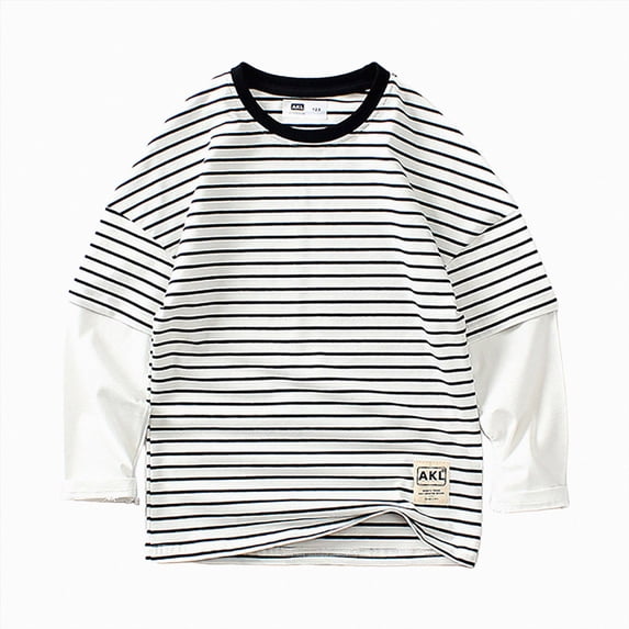 Splozh Baby Boy Shirts Fashion Soft Big Boys Casual Long Sleeve Crew Neck Cotton Basic Tops T Shirts Childrens Pullover,White,6-7 Years