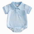 thumbnail image 1 of Splozh Baby Boy Summer Clothes Newborn Baby Boy Collared Shirt Bodysuit Bubble Short Sleeve Romper Clothes 12-18 Months,Blue, 1 of 8