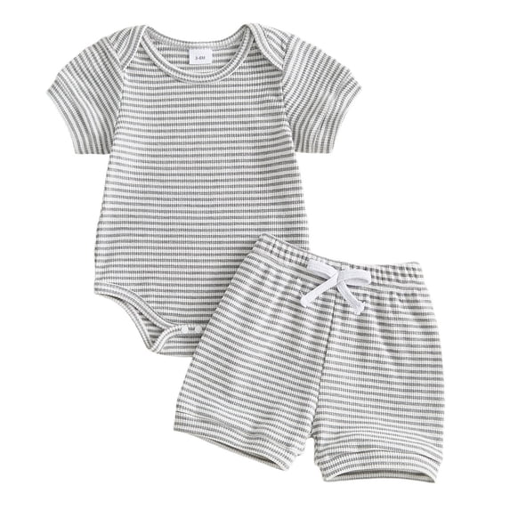Splozh Baby Boy Summer Outfits Newborn Boy Clothes Baby Boy Outfits Summer Cotton 2 Piece Set with Bodysuit and Shorts 6-9 Months,Light Gray