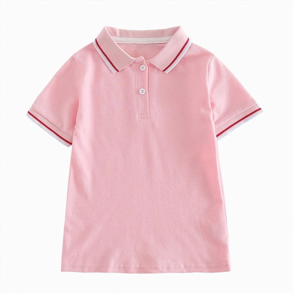 Splozh Baby Boy Tops Boys Shirts Short Sleeve T-Shirts 2-17 Years Kids Basic Button Up Tops Casual Cotton Tees Clothes,Pink,5-6 Years
