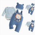 thumbnail image 1 of Splozh Baby Boy Winter Clothes 3 6 12 18 Months Boys Romper Suit Bodysuit Overalls Pants Hat Soft Warm Cartoon Print Boy Suit,Sky Blue,12-18 Months, 1 of 8
