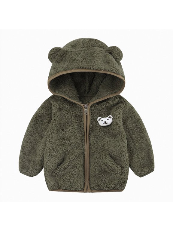 Baby Boy Winter Coat Fashion Newborn Infant Baby Girls Boys Jacket Bear Ears Hooded Outerwear Zipper Warm Fleece Winter Coat Outwear,AG,6-12 Months
