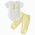 thumbnail image 1 of Splozh Baby Boy's Clothing 3 6 12 18 Months Toddler Baby Boy Fall Outfit Linen Long Sleeve Button Pocket Shirt Tops Pants 2Pcs Set,Yellow,12-18 Months, 1 of 5