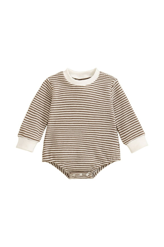 Baby Boys Girls Cotton Romper Unisex Baby Boy Girl Romper Long Sleeve Bubble Romper Bodysuit Top Fall Clothes Brown,6-12 Months