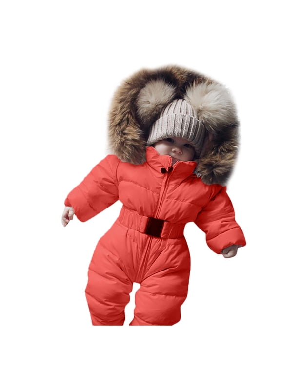 Baby Boys Girls Fleece Snowsuits Cute, Jumpsuit Warm Baby Jacket Coat Girl Infant Hooded Winter Boy Outerwear Romper Boys Coat Jacket,Orange,0-3 Months