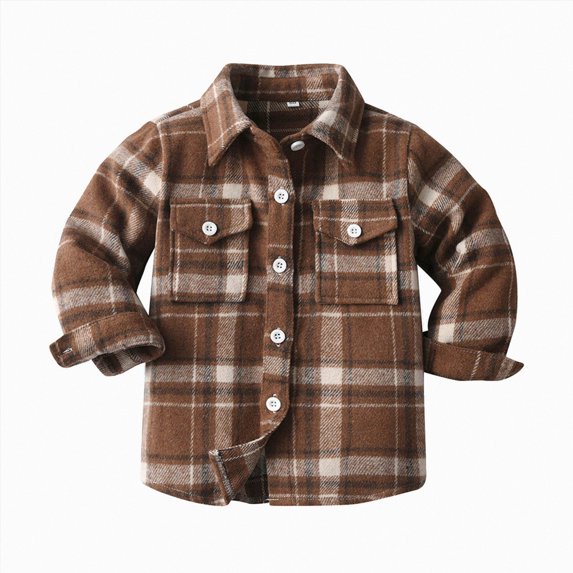 Splozh Baby Boys Girls Plaid Flannel Jacket Long Sleeve Button Up Shirt Fall Winter Kids Coat Baby Jackets,Brown,6-12 Months
