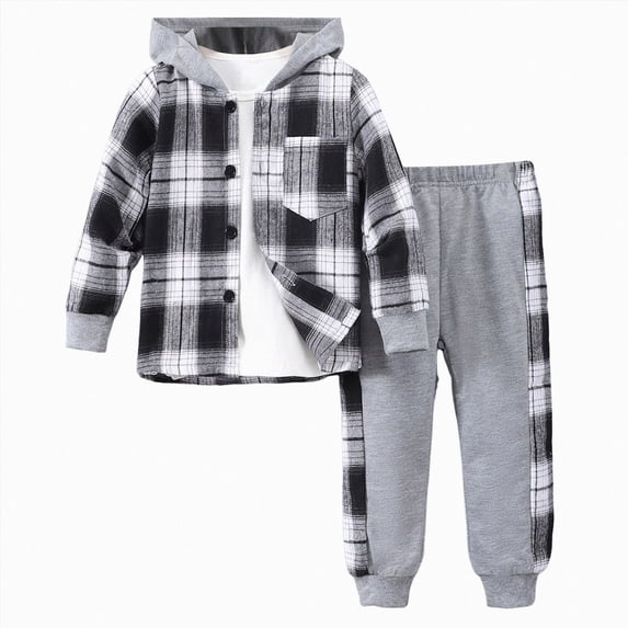 Splozh Baby Boys Outfits Cute, Kids Thick Hooded Sweatshirt Jogger Pants Set Fall Winter,Black,4-5 Years