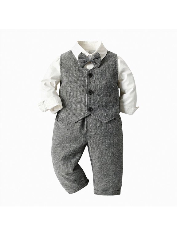 Baby Boys' Suits Baby Boy Clothes Suit Infant Boy Wedding Christening Outfits, 3Pcs Set Baptism Outfits for Boys 4-5 Years,Grey