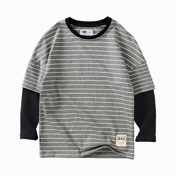 Splozh Baby Boys' Tops Fashion Soft Big Boys Casual Long Sleeve Crew Neck Cotton Basic Tops T Shirts Childrens Pullover,Grey,12-13 Years