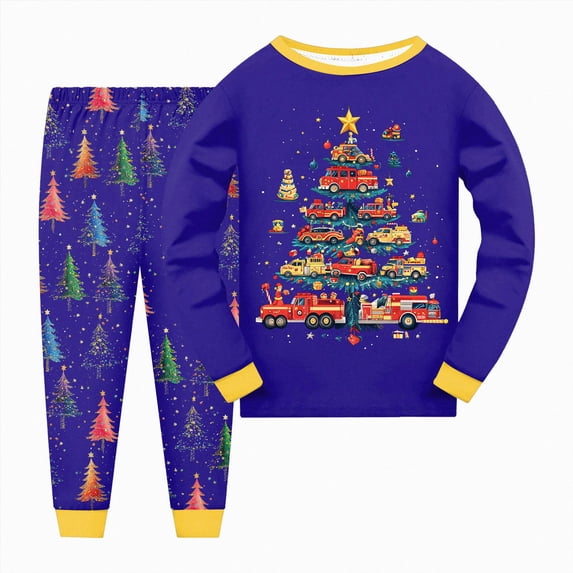 Splozh Baby Christmas Outfit, Boys and Girls Long Sleeve Tops Pants Set Soft Fashion Christmas Print Home Wear,Blue,5-6 Years