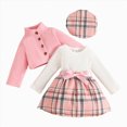 thumbnail image 1 of Splozh Baby Christmas Outfit Girl Fashion Toddler Girl 3 Pieces Outfits Ruffles Long Sleeve Plaid Skirt Jacket Hat Fall Winter Clothes Set,Pink,18-24 Months, 1 of 7
