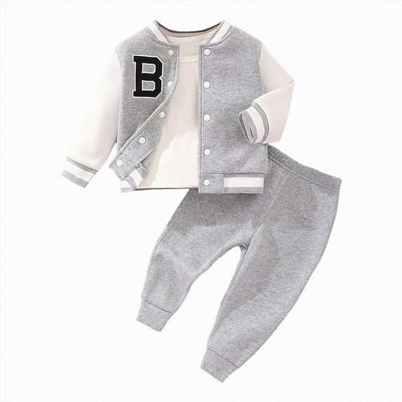 Splozh Baby Clothes 6 12 18 24 Months 2T 3T Boys Long Sleeved Baseball Jacket Suit Fashion Casual Jacket Suit,Grey,18-24 Months