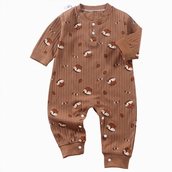 Splozh Baby Clothes Boy 3 6 9 12 18 Months Baby Long Sleeved Bodysuits Newborn Clothes Underwear Pajamas Rompers Home Clothes,Brown,0-3 Months