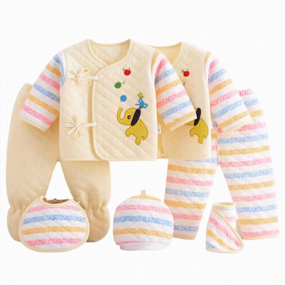 Splozh Baby Coming Home Outfit Boy 7 Piece Baby Set for Newborn Baby Comfortable Soft Stylish Cute Cartoon Baby Set,Yellow,0-3 Months